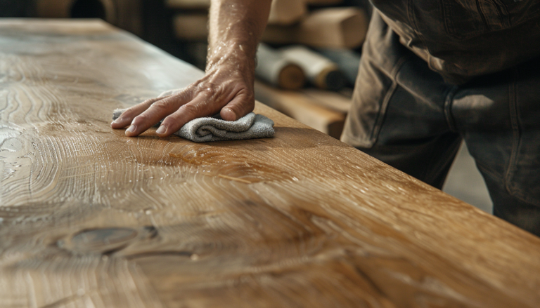 A man oiling a wood worktop